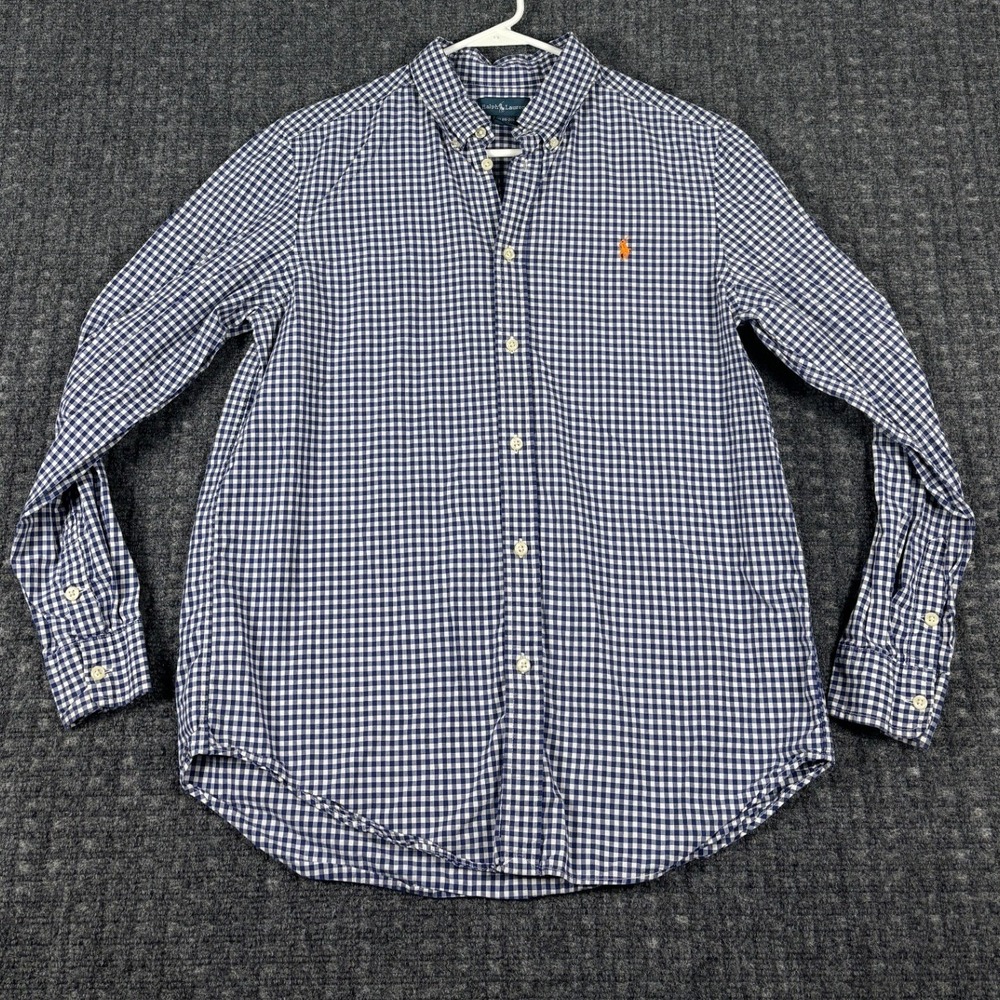 Ralph Lauren Gingham Button Down Shirt XL 18-20 Blue White Pony Logo